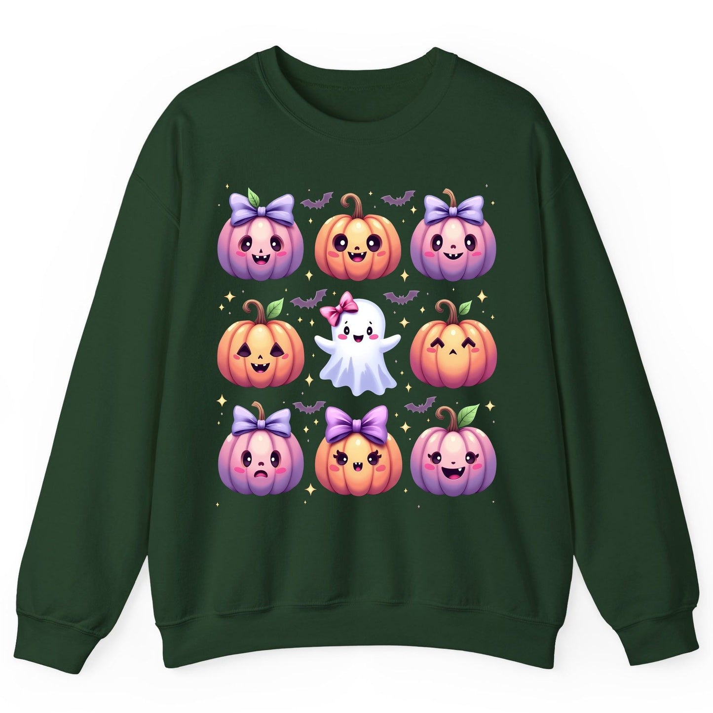 Kawaii Halloween Pumpkins kawaii Halloween Sweatshirt Forest Green product mockup