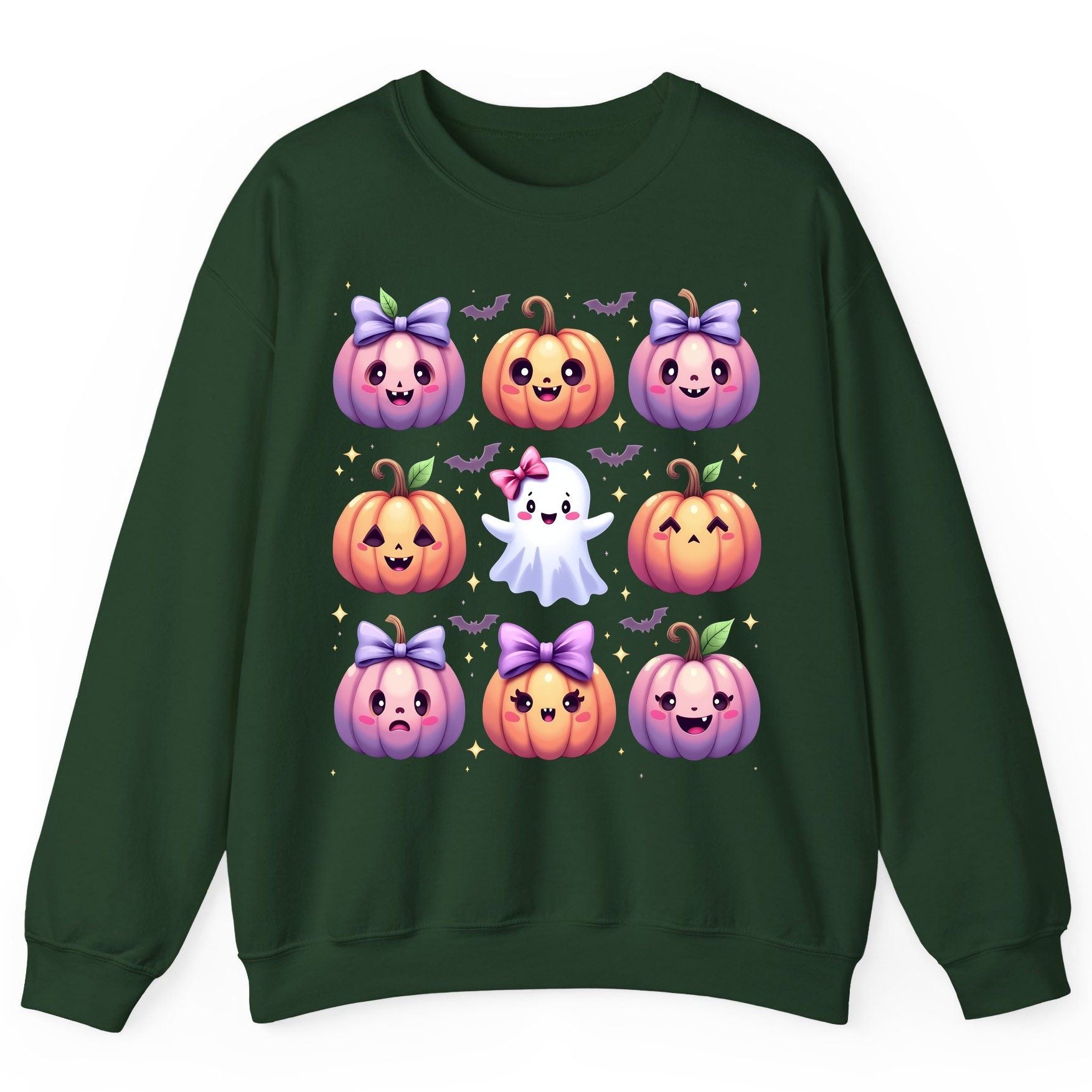 Kawaii Halloween Pumpkins kawaii Halloween Sweatshirt Forest Green product mockup