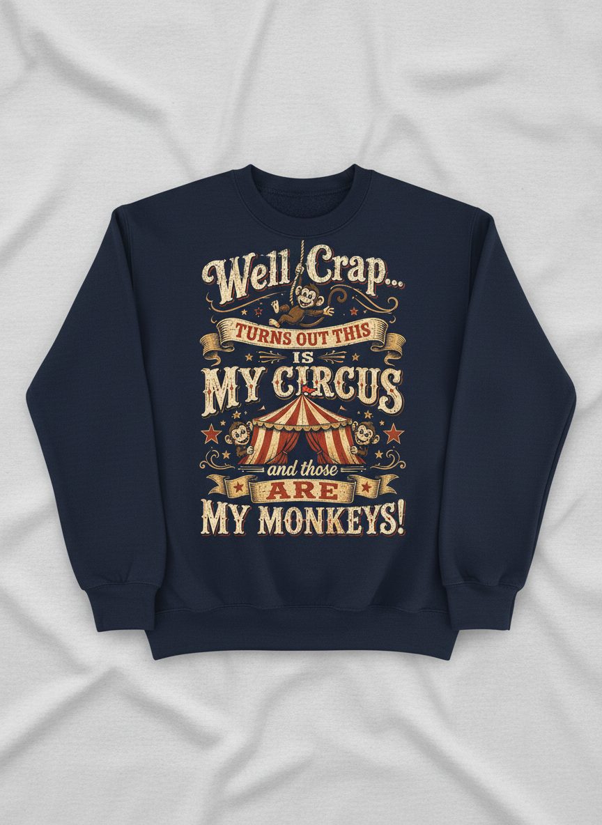 Turns Out This Is MY CIRCUS and Those Are MY Monkeys Sweatshirt - product mockup - Navy