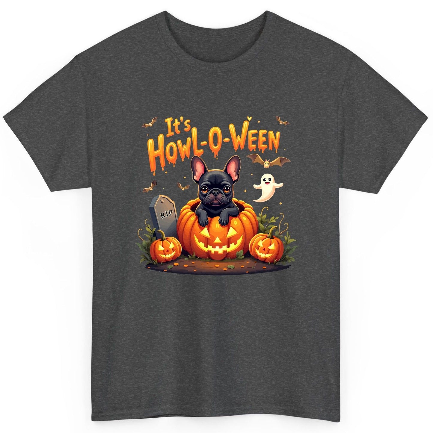 It's Howl-O-Ween french bulldog T-Shirt Dark Heather product mockup