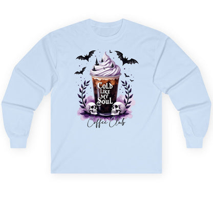 Cold Like My Soul gothic iced coffee Long Sleeve Tee Light Blue product mockup