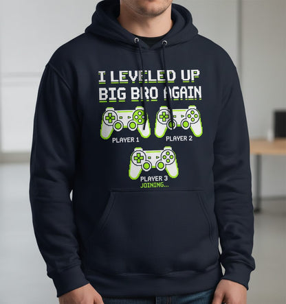 I Leveled UP BIG BRO AGAIN Retro Brother Announcement Hoodie - product mockup - Navy