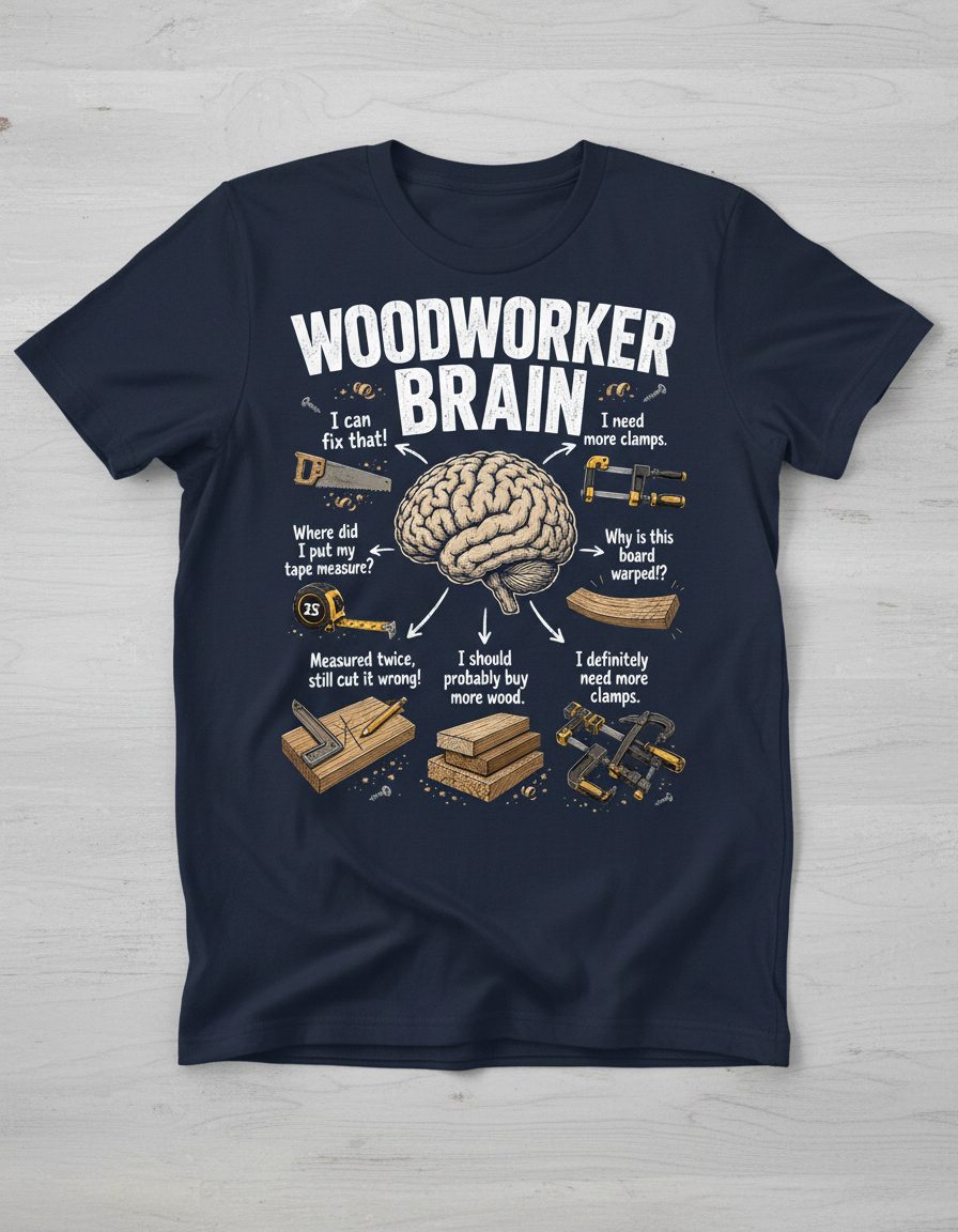Woodworker Brain Funny Woodworking T-Shirt - product mockup - Navy
