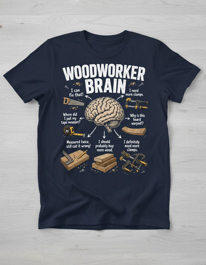 Woodworker Brain Funny Woodworking T-Shirt - product mockup - Navy