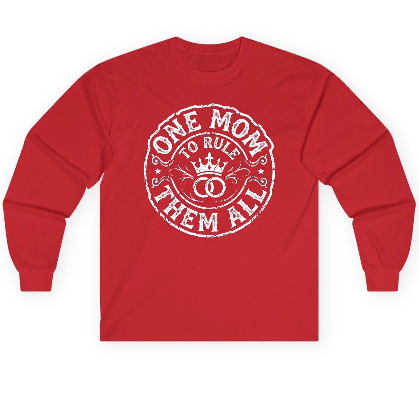 One Mom to Rule Them All Funny Moms Long Sleeve Tee - product mockup - Red