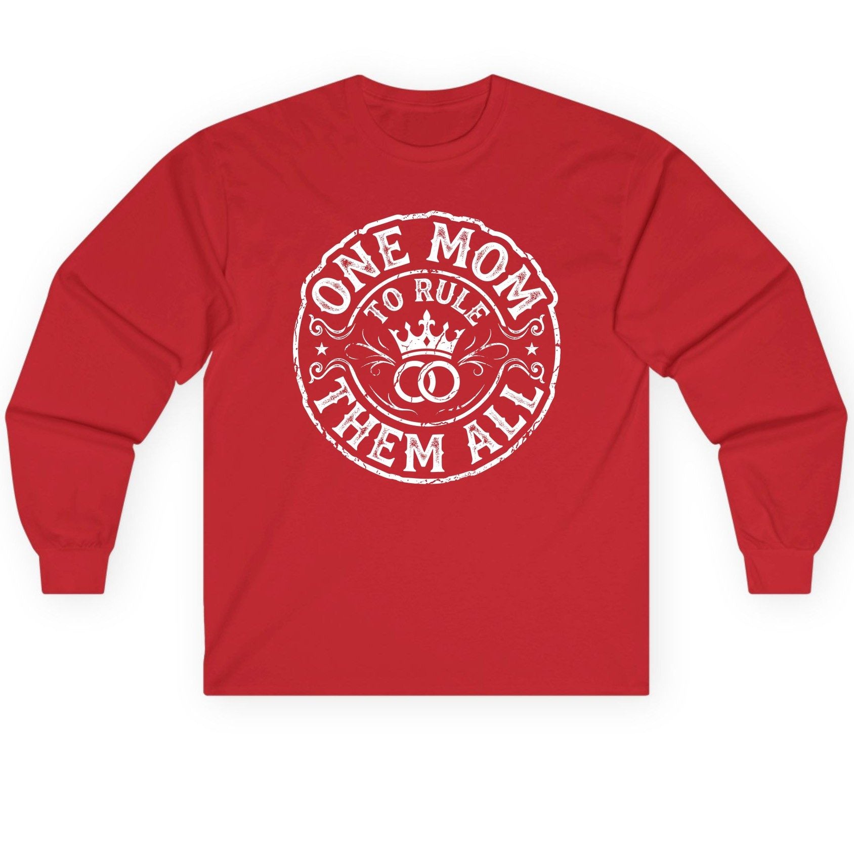 One Mom to Rule Them All Funny Moms Long Sleeve Tee - product mockup - Red