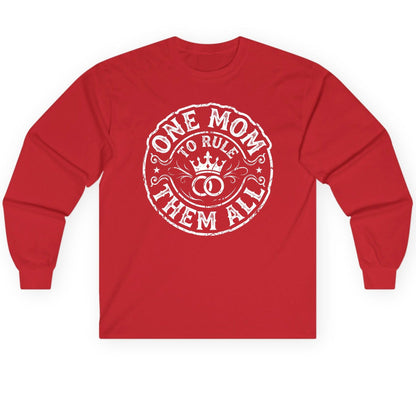 One Mom to Rule Them All Funny Moms Long Sleeve Tee - product mockup - Red