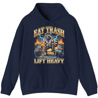 Eat Trash Lift Heavy raccoon Hoodie Navy product mockup