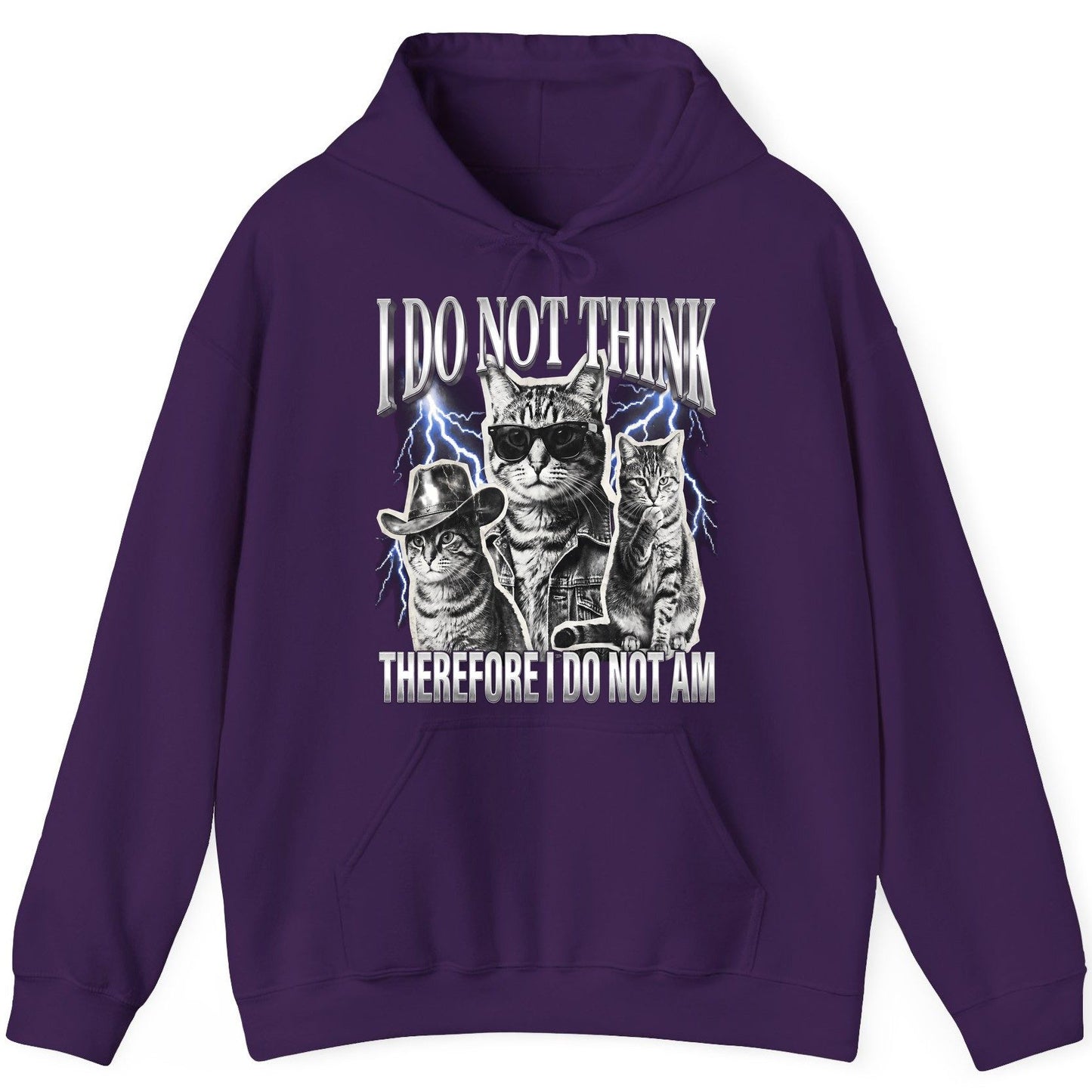 I Do Not Think Therefore I Do Not Am cats Hoodie Purple product mockup