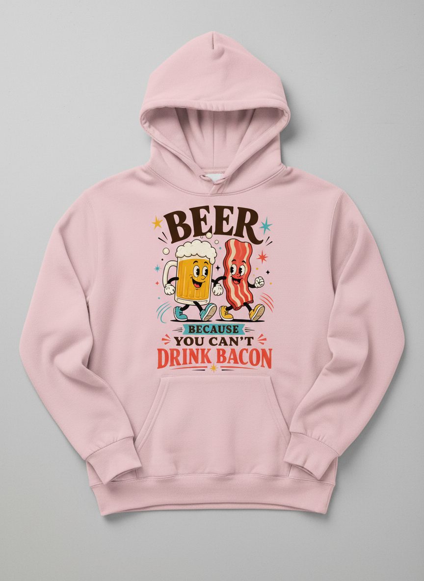 You Can't Drink Bacon Beer and Funny Lovers Hoodie - product mockup - Light Pink