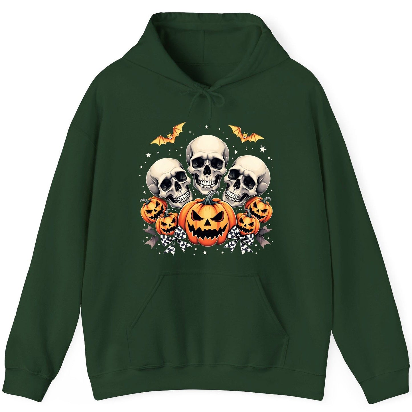Skulls and Pumpkins Halloween Halloween Hoodie Forest Green product mockup