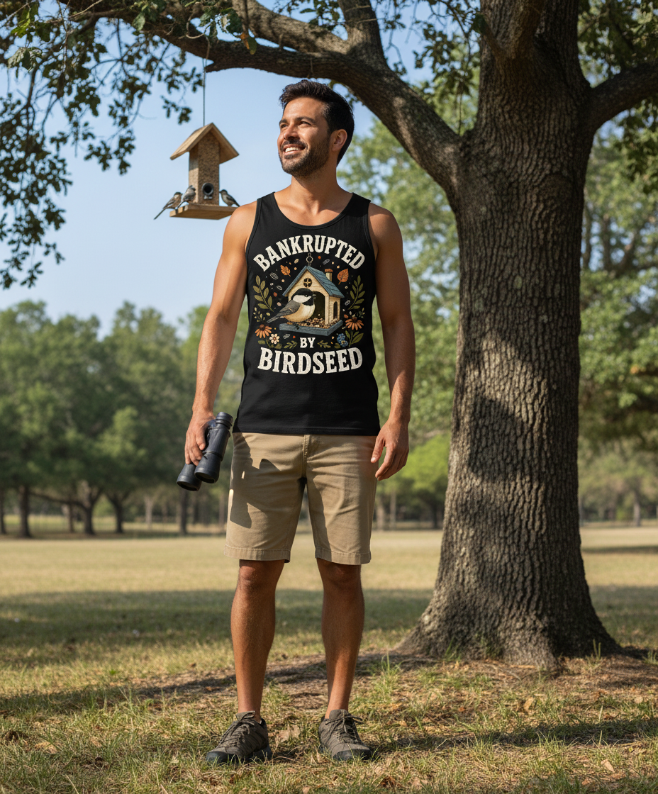 Bankrupted By Birdseed Funny Tank Top - lifestyle model mockup - Black