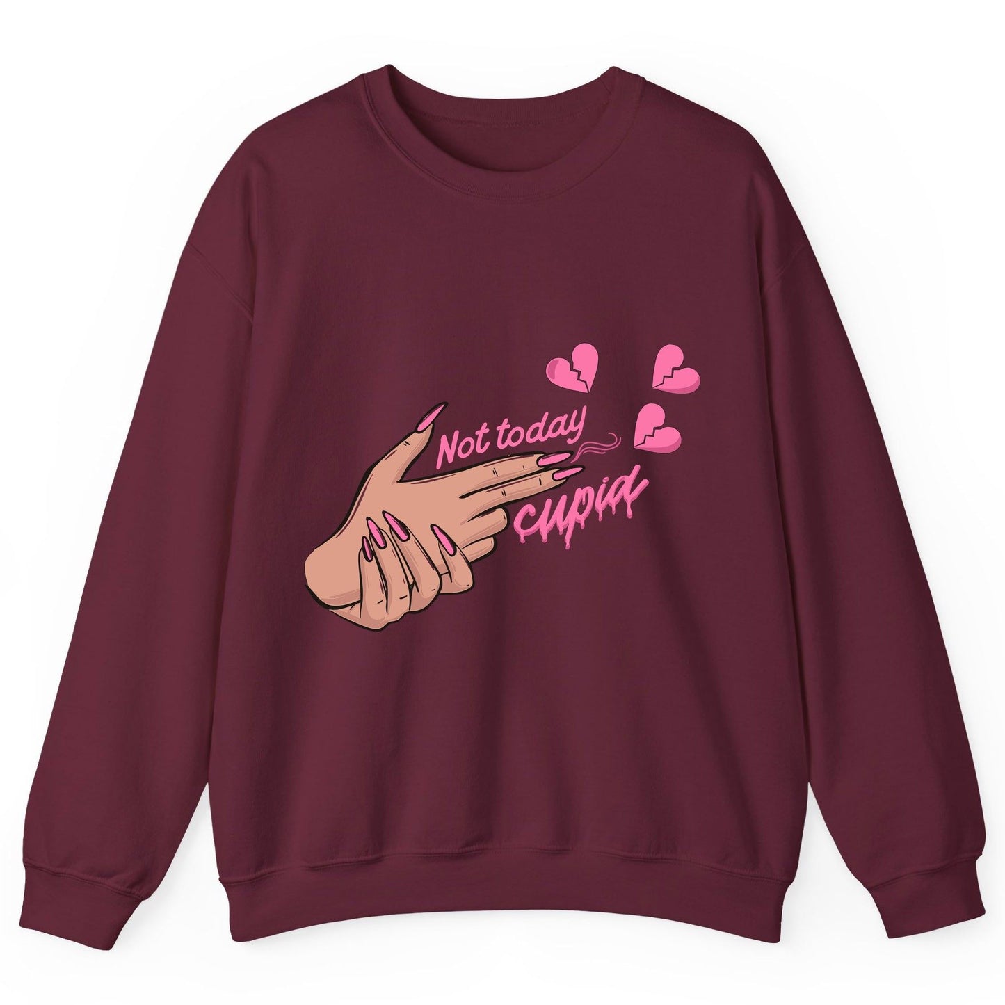 Not Today Cupid anti-Valentine's Day Sweatshirt Maroon product mockup