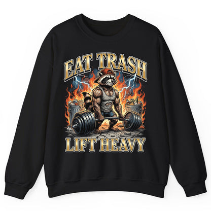 Eat Trash Lift Heavy raccoon Sweatshirt Black product mockup
