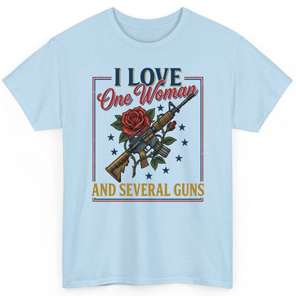 I LOVE One Woman AND Several GUNS Funny Pro-Gun T-Shirt - product mockup - Light Blue