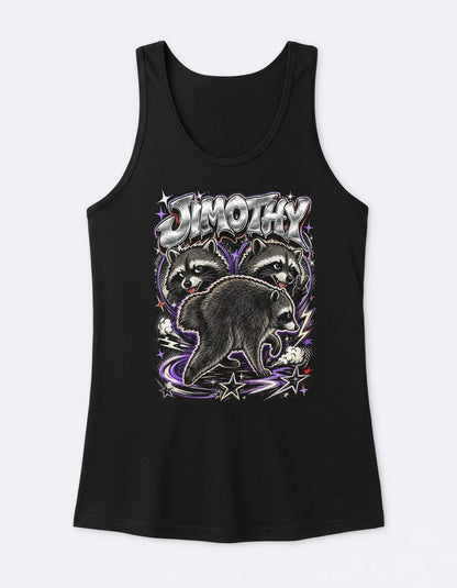 Jimothy Funny Raccoon Tank Top - product mockup - Black