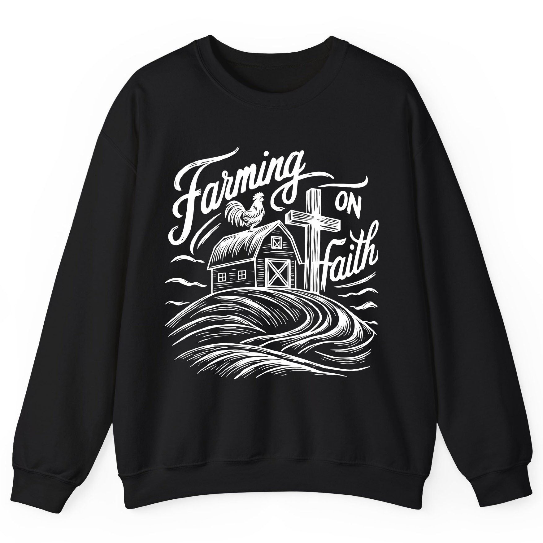Farming on Faith christian farming Sweatshirt Black product mockup