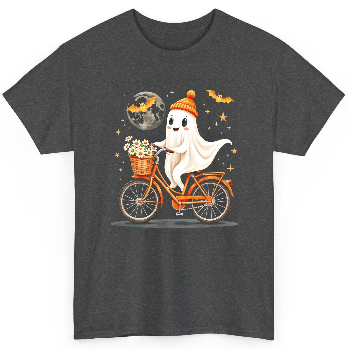 Cute Ghost on Bicycle cute ghost T-Shirt Dark Heather product mockup