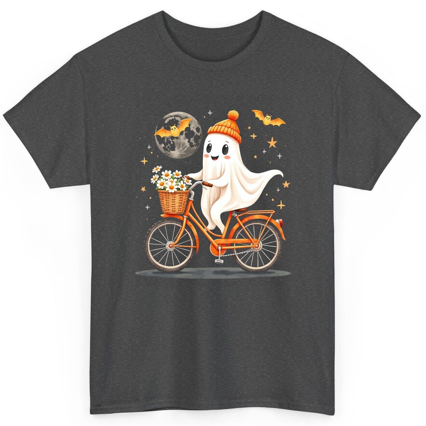 Cute Ghost on Bicycle cute ghost T-Shirt Dark Heather product mockup
