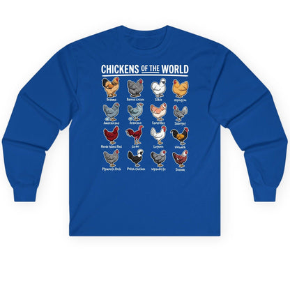 Chickens of the World chicken breeds Long Sleeve Tee Royal product mockup