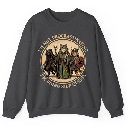I'm Not Procrastinating I'm Doing Side Quests rpg cats Sweatshirt Dark Heather product mockup