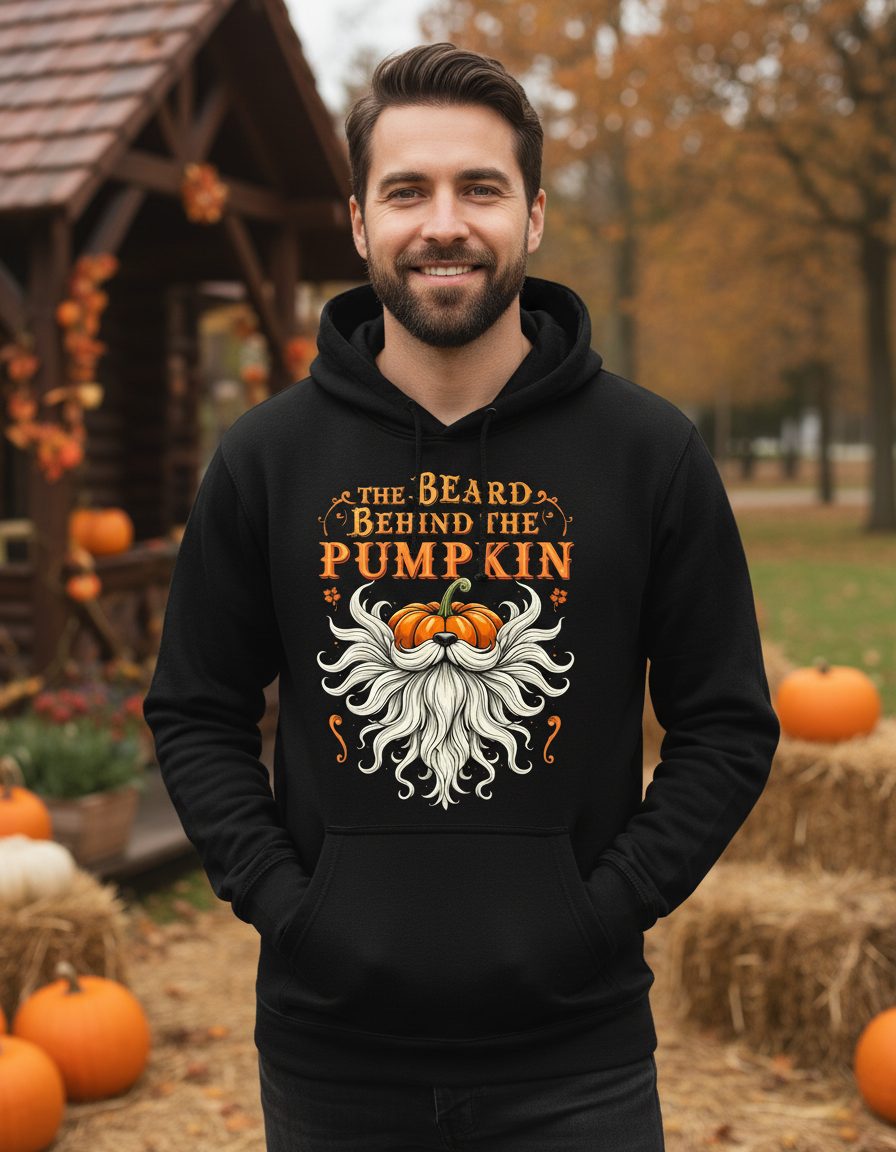 The Beard Behind the Pumpkin bearded dad Hoodie Black lifestyle mockup