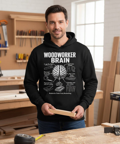 Woodworker Brain Funny Woodworking Hoodie - lifestyle model mockup - Black