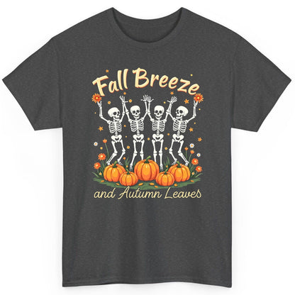 Fall Breeze and Autumn Leaves dancing skeletons T-Shirt Dark Heather product mockup