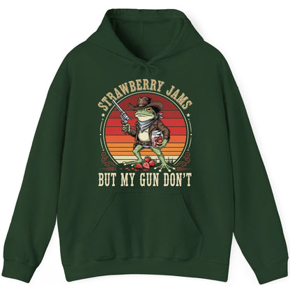 Strawberry Jams but My Gun Don't cowboy frog Hoodie Forest Green product mockup