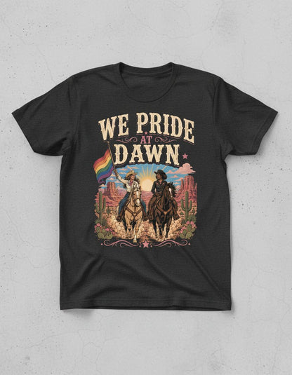 We Pride at Dawn Retro Lgbtq T-Shirt - product mockup - Dark Heather