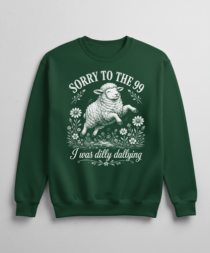 Dilly Dallying Lost Sheep Christian Humor Design Sweatshirt - Forest Green