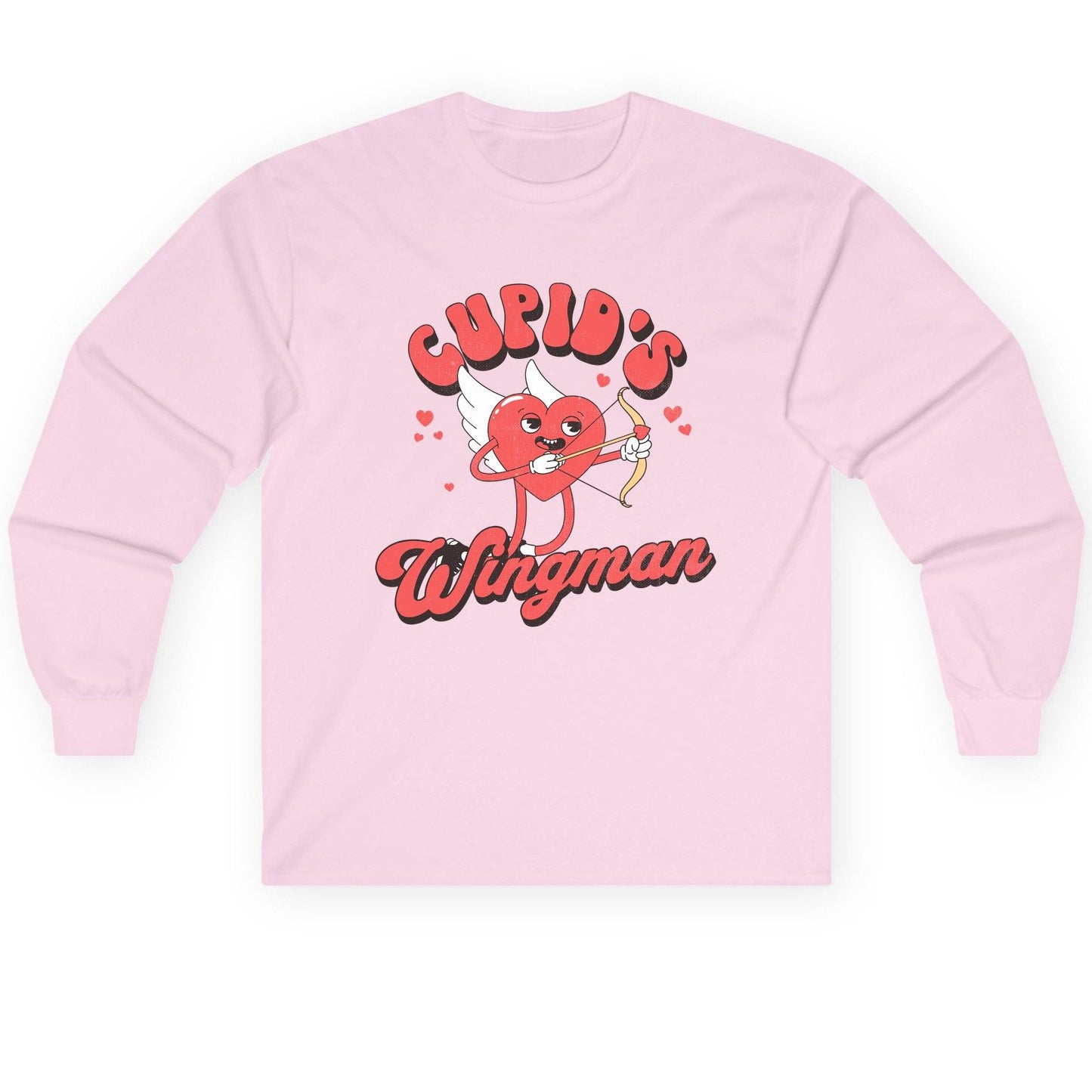Cupid's Wingman Valentine's Day Long Sleeve Tee Light Pink product mockup