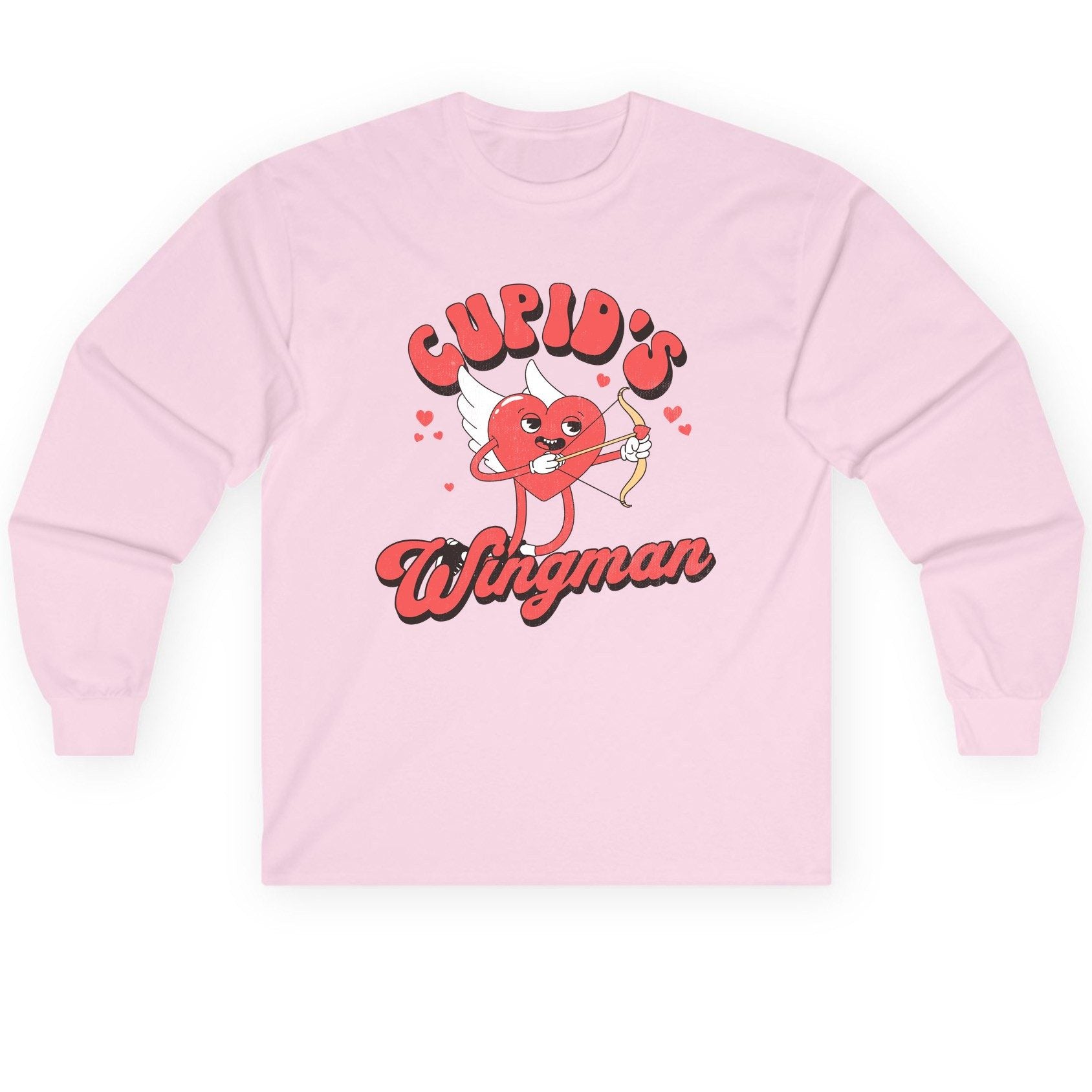 Cupid's Wingman Valentine's Day Long Sleeve Tee Light Pink product mockup