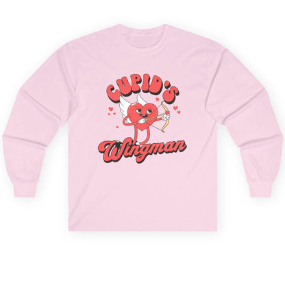 Cupid's Wingman Valentine's Day Long Sleeve Tee Light Pink product mockup