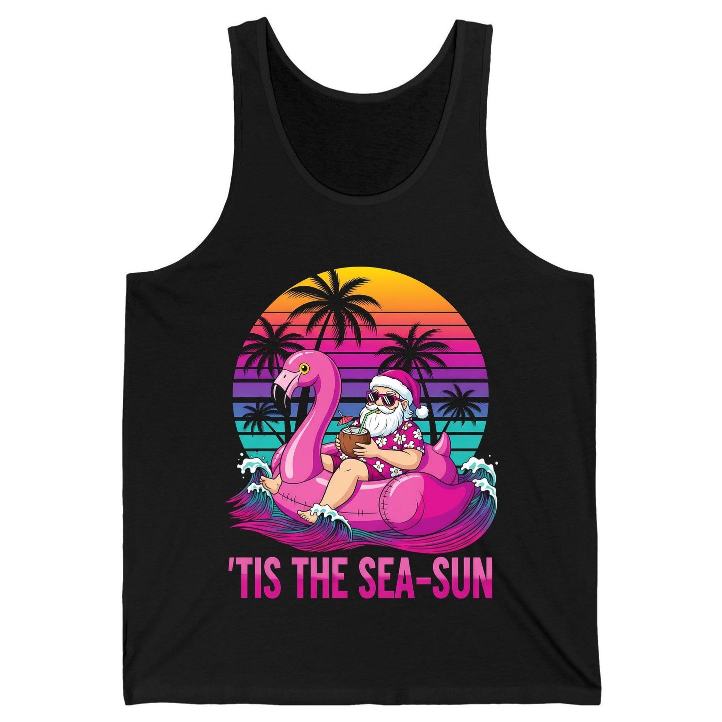 'Tis the Sea-Sun tropical santa claus Tank Top Black product mockup