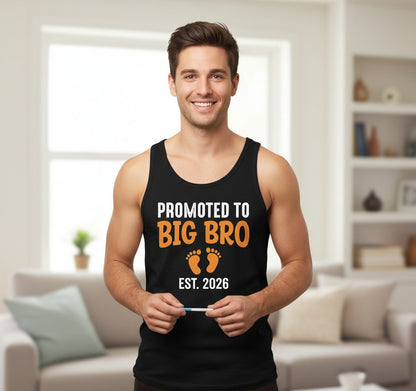 Promoted TO BIG BRO EST 2026 Pregnancy Announcement Tank Top - lifestyle model mockup - Black