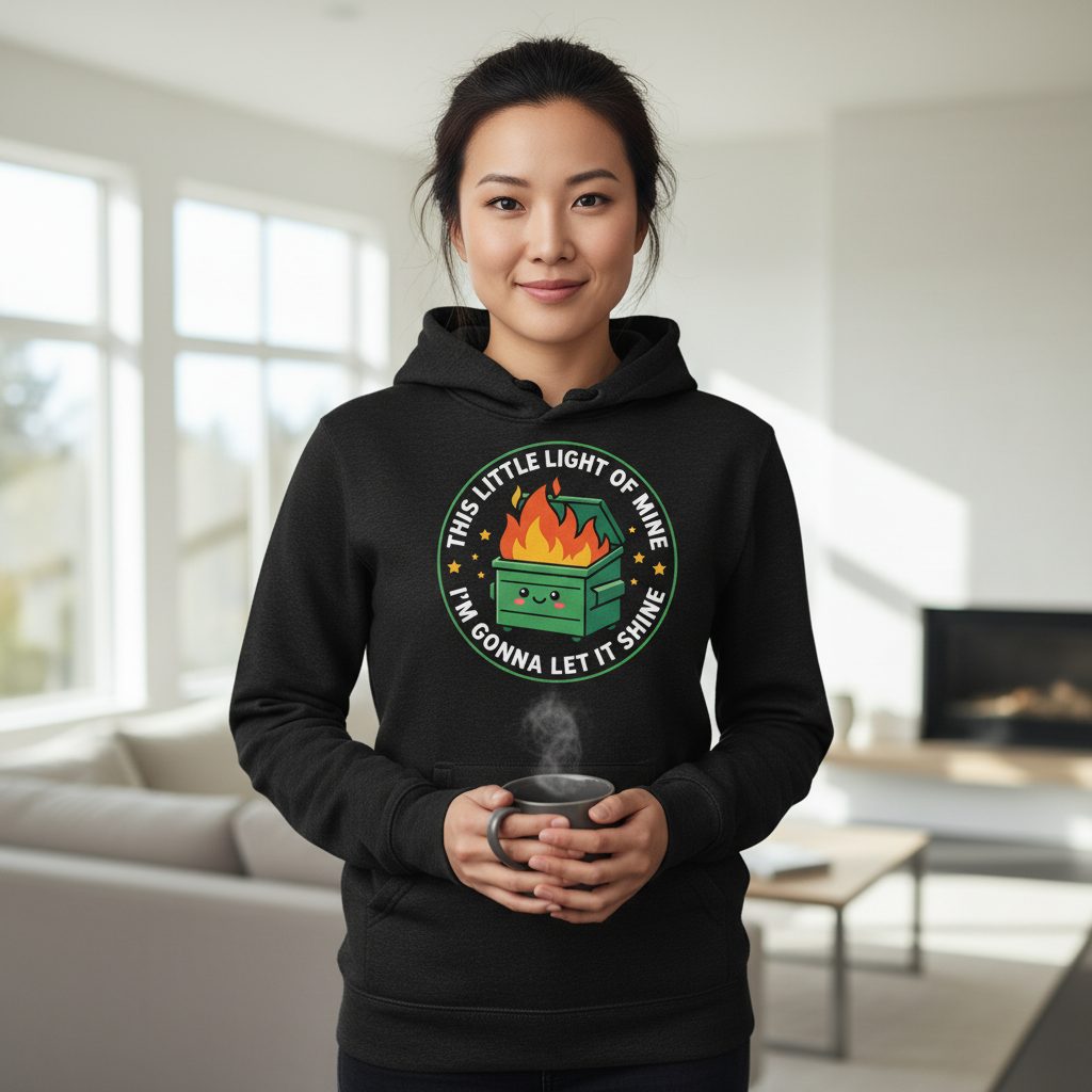 This little light of mine I'm gonna let it shine Dumpster Fire Hoodie Black lifestyle mockup