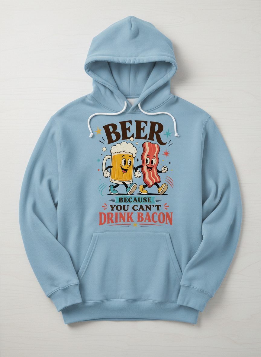 You Can't Drink Bacon Beer and Funny Lovers Hoodie - product mockup - Light Blue