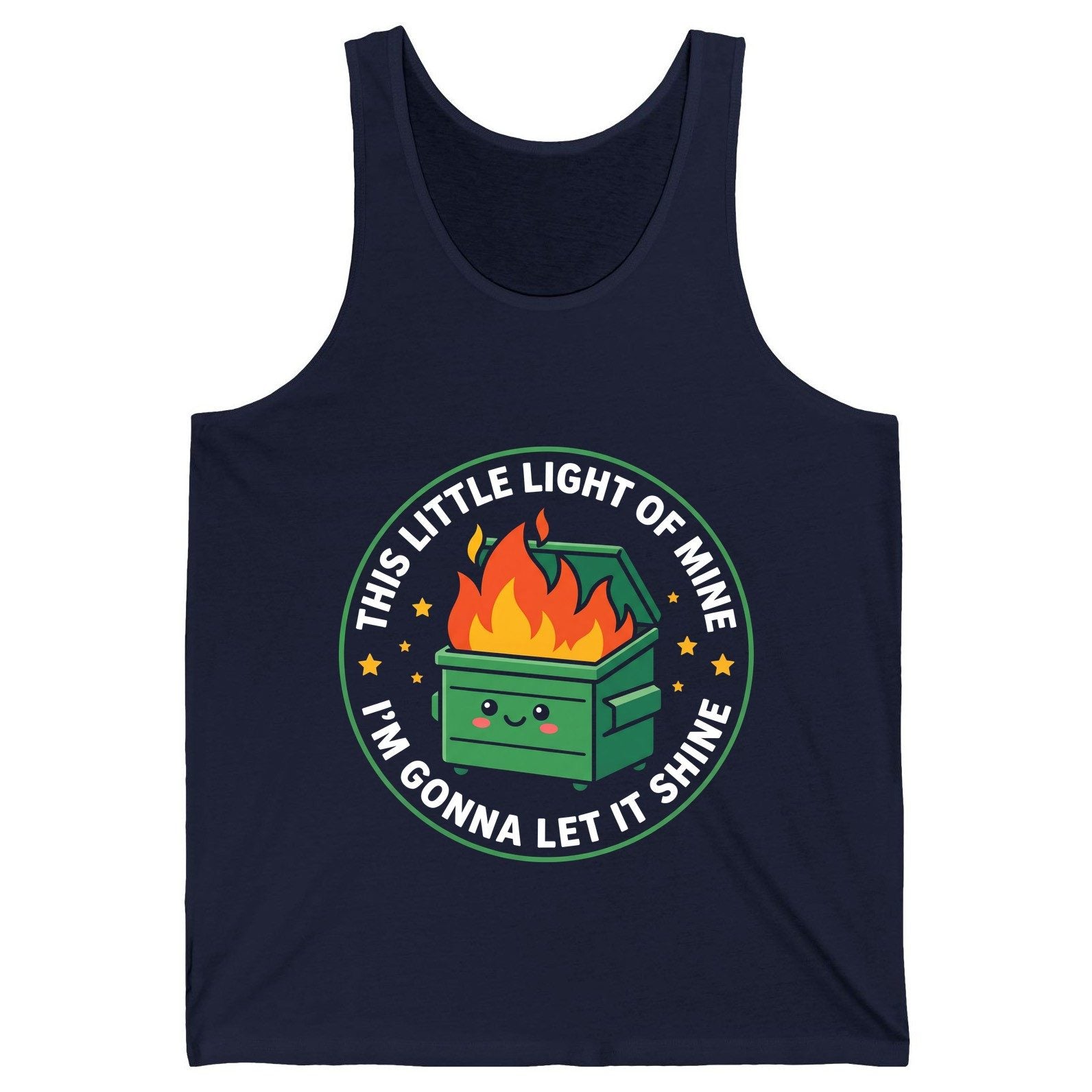 This little light of mine I'm gonna let it shine Dumpster Fire Tank Top Navy product mockup