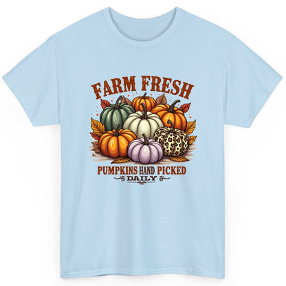 Farm Fresh Pumpkins Hand Picked Daily autumn pumpkins T-Shirt Light Blue product mockup