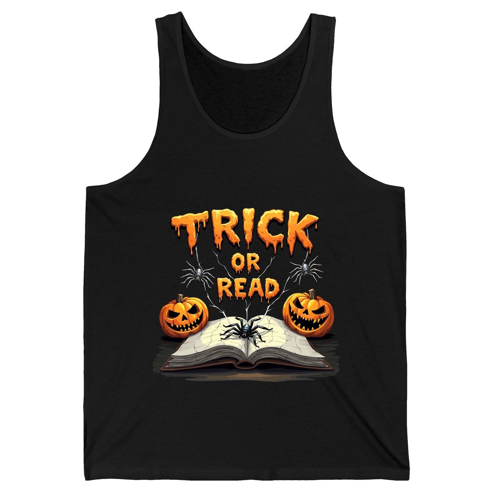 Trick or Read Halloween reading Tank Top Black product mockup