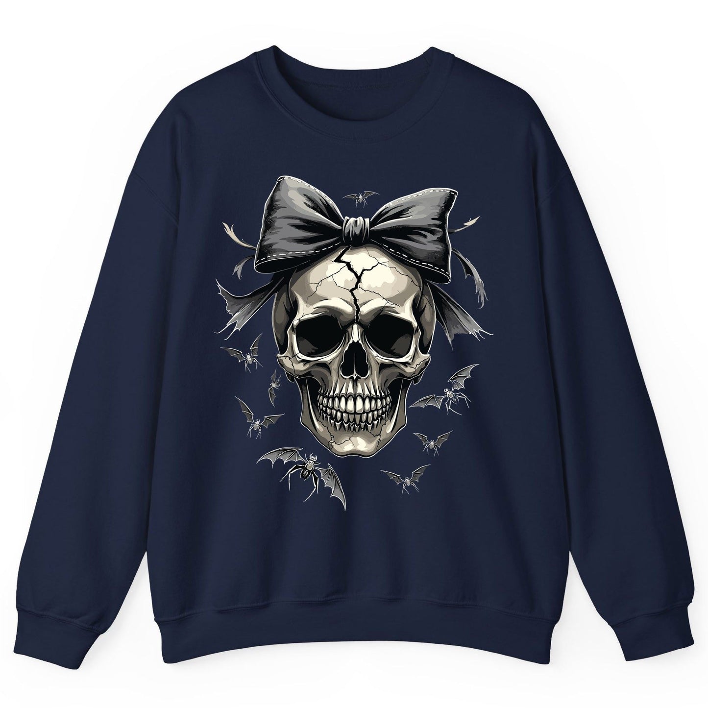 Gothic Skull with Bow gothic skull Sweatshirt Navy product mockup