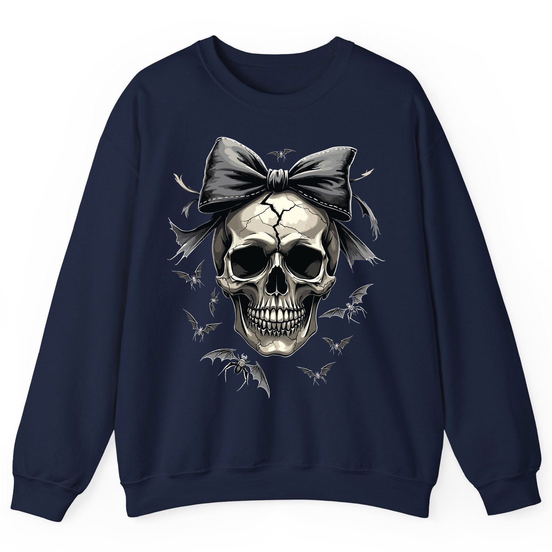 Gothic Skull with Bow gothic skull Sweatshirt Navy product mockup