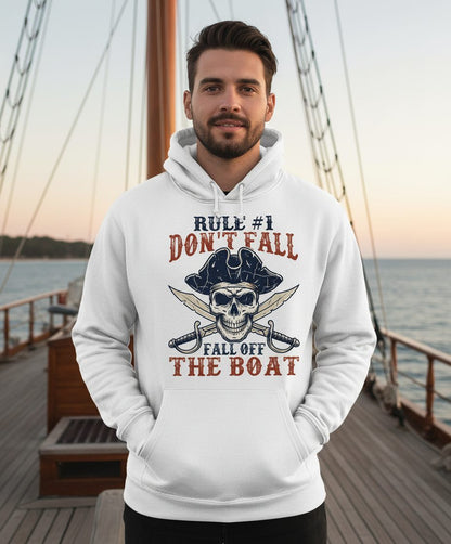 Rule 1 Don't Fall Off the Boat pirate Hoodie White lifestyle mockup