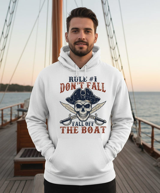 Rule 1 Don't Fall Off the Boat pirate Hoodie White lifestyle mockup