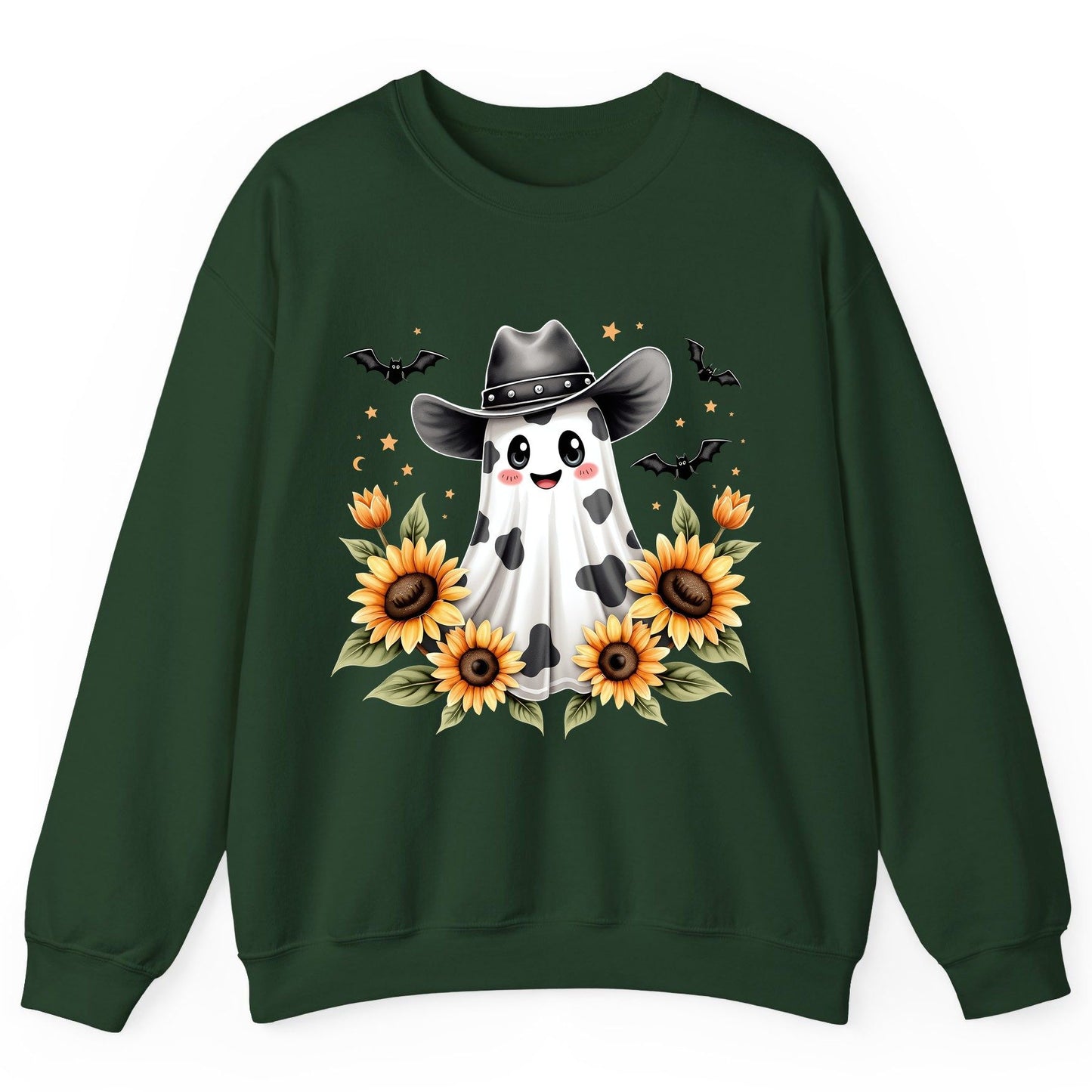 Cowboy Ghost Sunflowers cowboy ghost Sweatshirt Forest Green product mockup