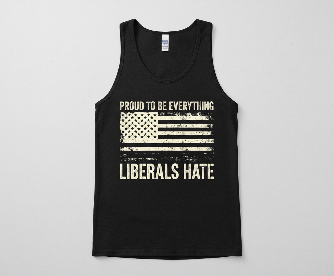 Proud To Be Everything Liberals Hate American Flag Tank Top - Black