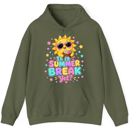 Is It SUMMER BREAK Yet Funny Vacation Hoodie - product mockup - Military Green