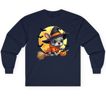 Cute Witch French Bulldog french bulldog Long Sleeve Tee Navy product mockup