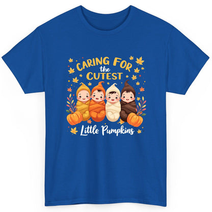 Caring for the Cutest Little Pumpkins swaddled babies T-Shirt Royal product mockup